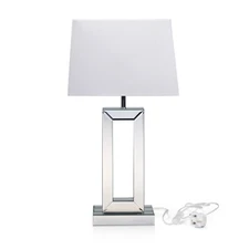 Mirrored Table Desk Lamp Statement Base White Rectangular Fabric Lampshade