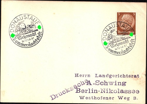 DR Postkarte DONAUSTAUF -Berlin - 31.7.-1.8.37 - Wehrmacht Sommernachtsfest