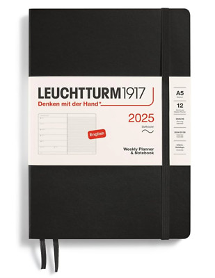 LEUCHTTURM1917 - Weekly Planner & Notebook 2025, Softcover, Medium (A5), Black