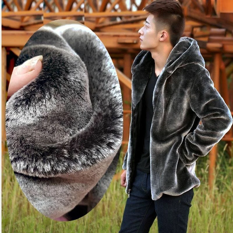 Mens Faux Mink Fur Short Coat Winter Warm Hooded Jacket Slim Parka Outwear  S-5XL