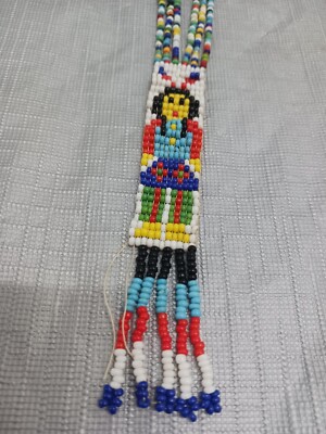 Handcrafted Native American Beaded  Necklace Loom-woven Mandala & Arrows 15''