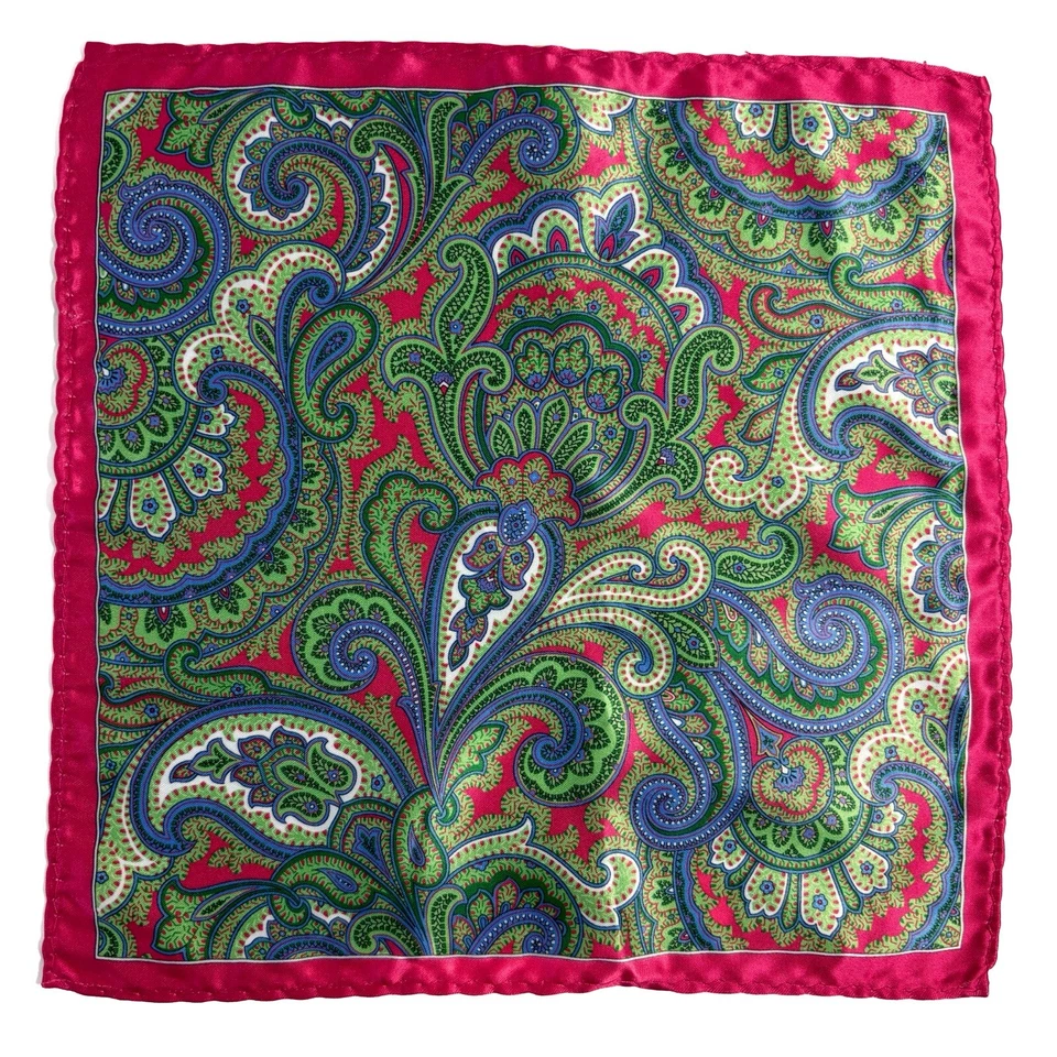 Hot Pink & Green Paisley Pocket Square (Small 9") - Image 3 of 4