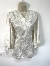 Ivory blouse long sleeve shiny Classic Satin Shirt size 12