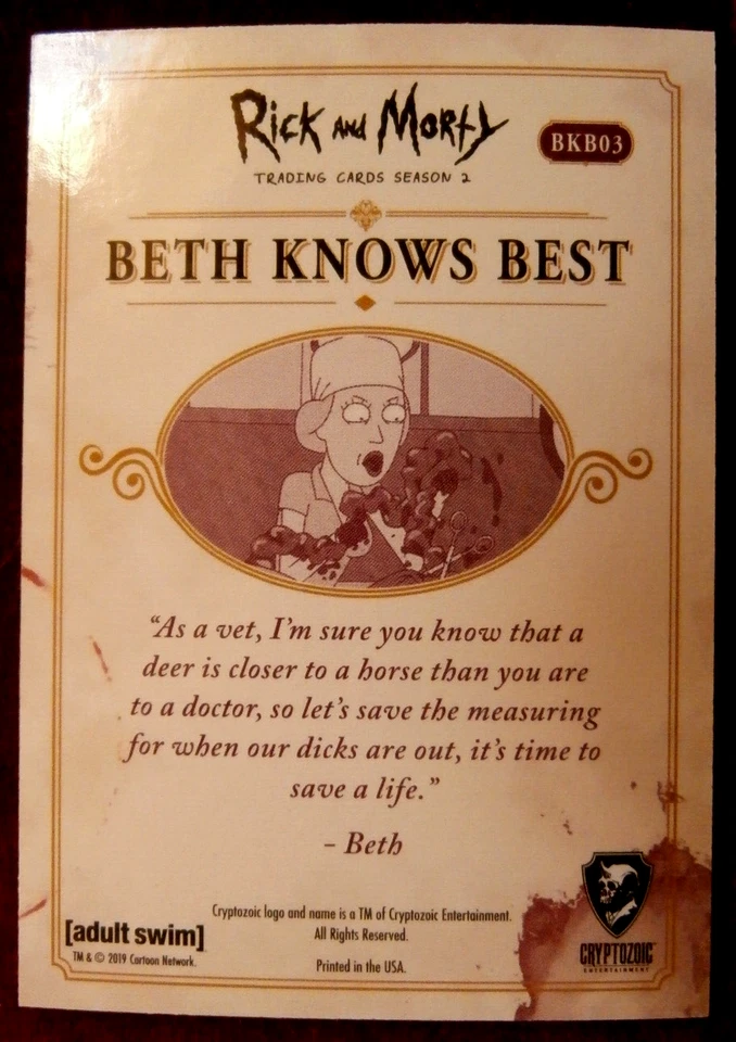 RICK AND MORTY - Season 2 - Card BKB03 - Dicks Out - Cryptozoic 2019 - Image 2 of 2
