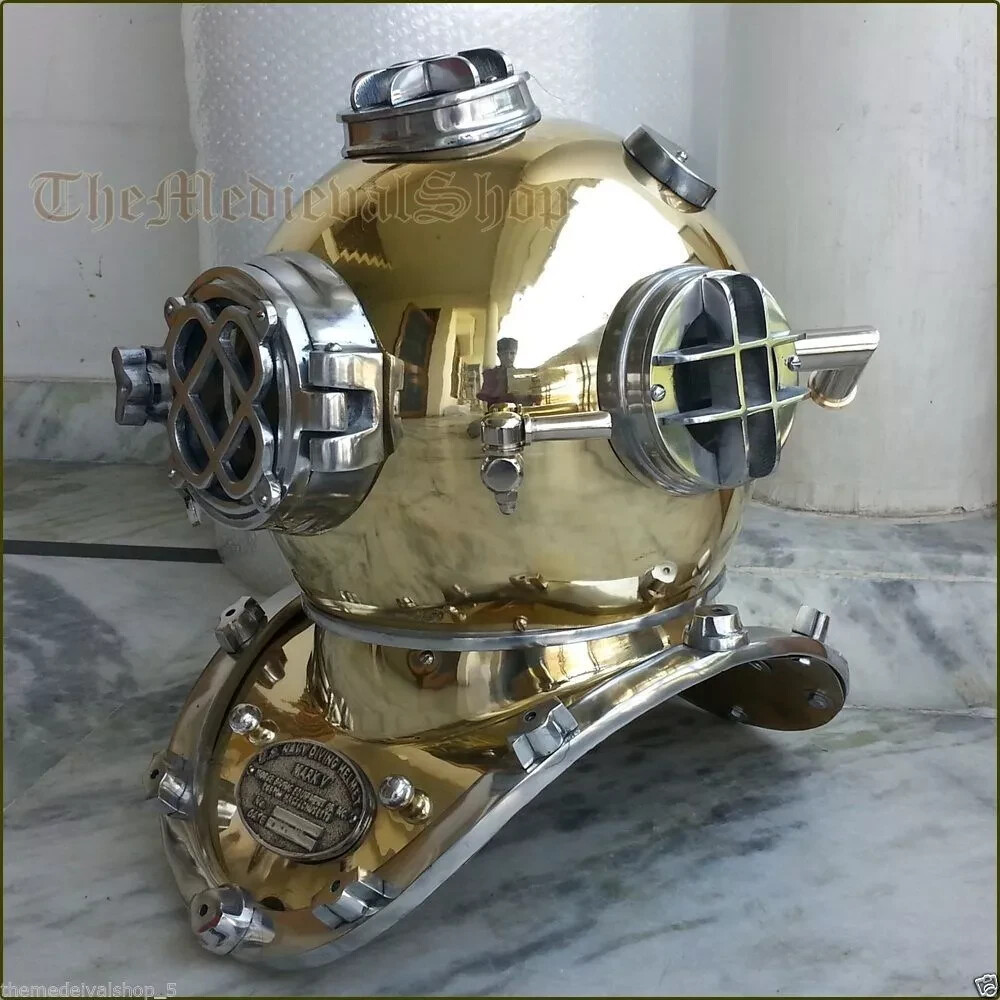 18" Brass Diving Helmet Replica - Vintage US Navy Mark V Deep Sea Diver Decor, Solid Steel - View #11