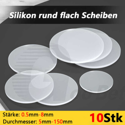 10X Silikon Scheiben rund flach Platte Dichtung Stärke 0,5mm - 8mm Ø 5mm -150mm