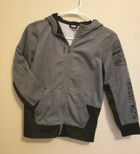 RBK Reebok Boys Zip Front Jacket Hoodie Black  Gray Size Small Polyester EUC 