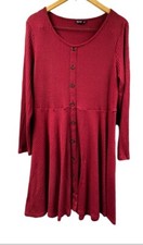 Shein Curve Sweater Dress Women 3XL Maroon Rib Knit Button Stretch Cottagecore
