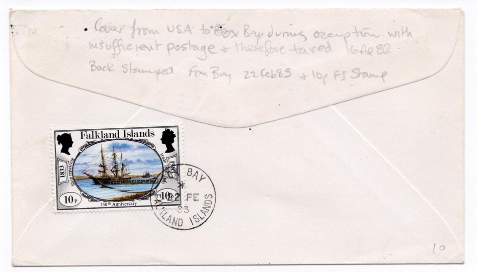 16th Apr 1982 FALKLAND ISLANDS occupation cover USA Postage Due taxed