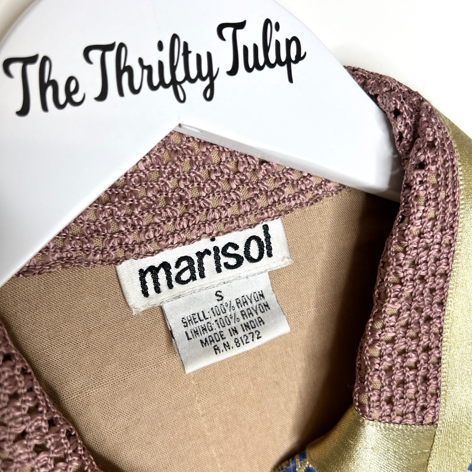 MARISOL Patchwork Blouse Jacket Blush Pink Gold S… - image 4