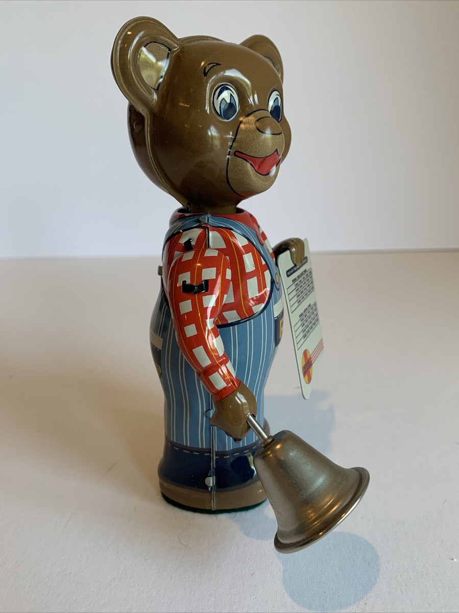 FOSSIL Railroad Conductor Tin Wind Up Bear T.K.TOYS JAPAN Vintage