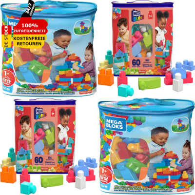   Bloks Bausteine Für Kinder Ab 1 2 3 Jahr 60 Bauklötze Mit Aufbewahrungsbeutel
