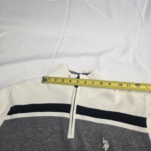 Us Polo Assn Men's Large Ivory Black 1/4 Quarter Zip Cotton Sweater Pullover - Picture 15 of 19