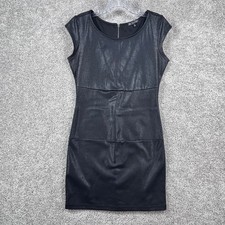 BeBop Womens Black Textured Faux Leather Look Bodycon Mini Dress Cap Sleeve M