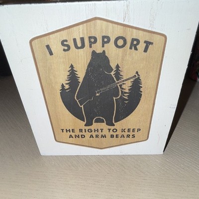 Hobby Lobby MDF Hanging Bear Graphic Shield Sign 9in ''Arm Bears'' Small