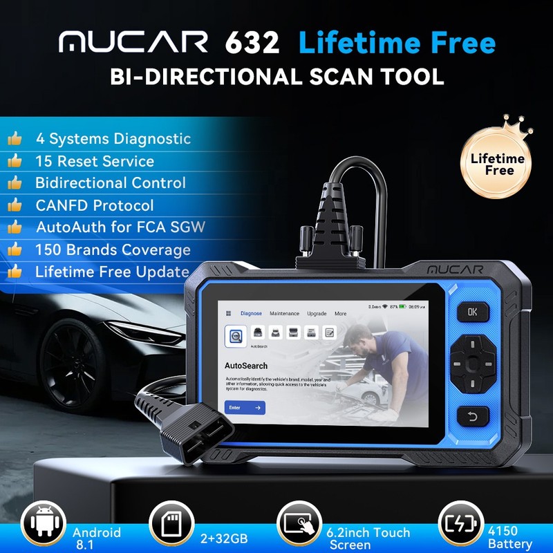 MUCAR 632 OBD2 4 Systems Scanner Engine ABS SRS SAS EPB Diagnostic Scan Tool FCA