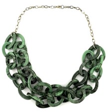 Statement Necklace Green Marbled Acrylic Resin Link Chain Bib 25" Chunky