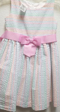 Bonnie Jean Little Girl's 4T Seersucker Pink Ribbon Bow Sundress Round Neck NWOT