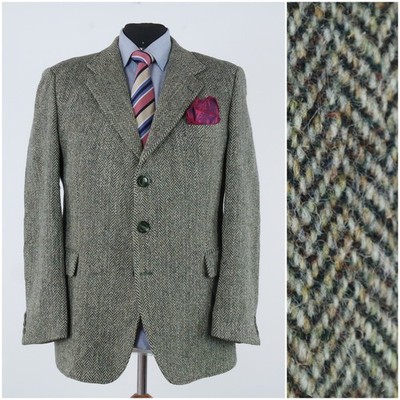 Herren Fischgrät HARRIS TWEED Sakko 44R UK Größe Grau Wolle Sport Mantel Blazer