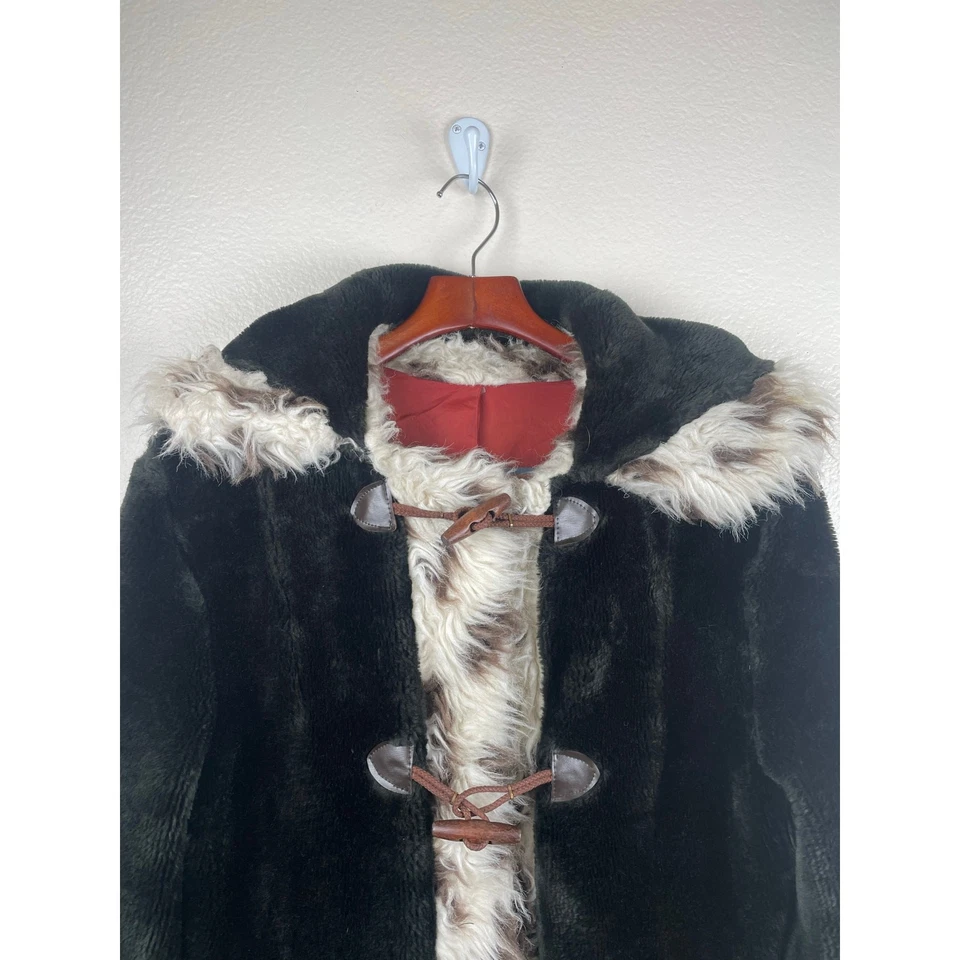Vintage 70s Womans Coat Sz M Penny Lane Boho Long Hooded Faux Fur Hippie Parka - Image 2 of 4