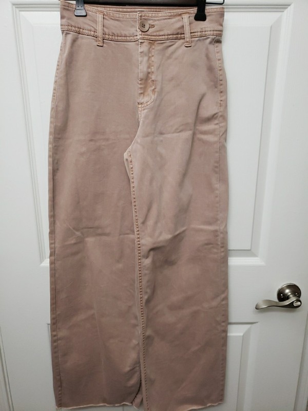 OAT NY Beige Wide Leg Pants Women’s Sz 2x26 (29"Measured) Sanded Cotton Raw Hem