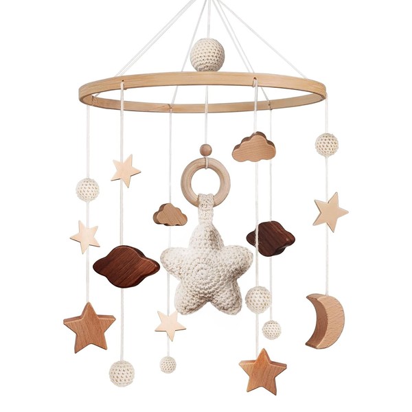 Mobile Baby Bettglocke HäNgende Windspiel Filzkugel Sterne Beige 23X49 Cm-image