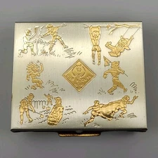 Vtg Cub Scouts Den Mother Compact New Unused Powder Puff 40s 50s Silver ToneRead