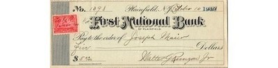 1900 Plainfield NJ Bank Check Joseph Maier W.G. Runyon Jr. $5 NJ History