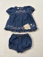 Vintage Carter's 6-9 Month 2pc Baby Girl Jean Outfit Flowers Bloomers Ruffles