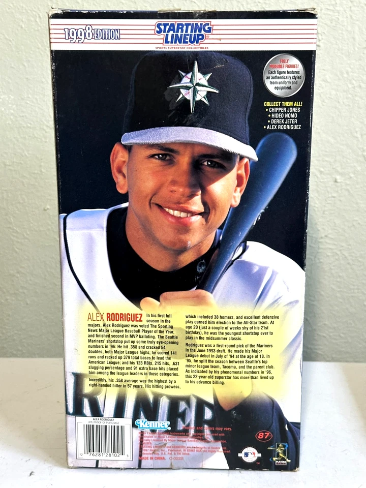 1998 KENNER STARTING LINEUP ALEX RODRIGUEZ 12" SPORTS ACTION FIGURE WITH BAT - Image 3 of 4