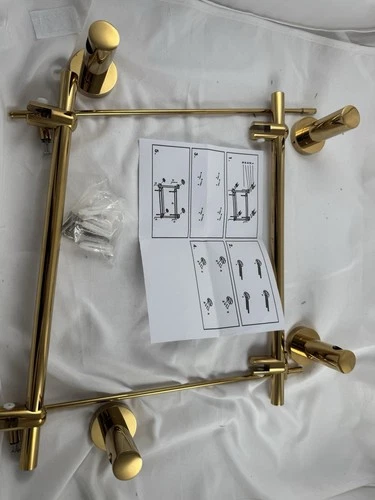 Signature Hardware Ceeley 17" Two-Tier Tempered Glass Bathroom Shelf PolishBrass - Picture 2 of 9