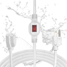 3 Ft White Outdoor Extension Cord with IP65 Inline Switch On/Off, 16/3 SJTW 10A