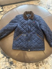 Polo Ralph Lauren Barn Jacket Boys 10-12 Blue Quilted Corduroy Collar Snap