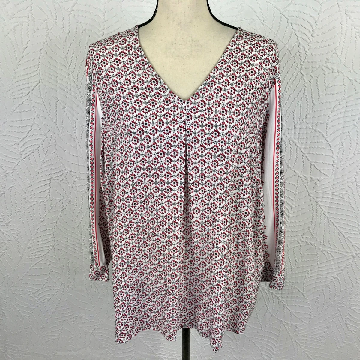 Tunique J. Jill Manches Longues Floral Gris - 100% Coton, Taille S, état Parfait