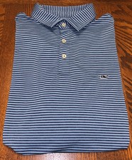 Vineyard Vines Polo Shirt Mens Large Blue Striped Performance Golf Stretch Logo