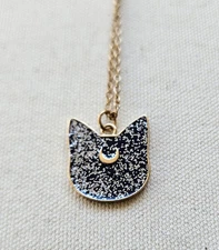 Cat Head Pendant With Crescent Moon & Gold Toned Sparkly Stars By N.T./PNP, T.A.