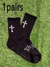 1 Double Pack Dark Style Cross Trendy Socks, Non-slip Grip Mid-calf Socks, Str