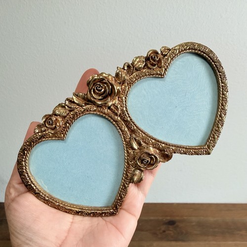 Vintage MATSON Ormolu Gold Guilt Double Heart Roses Picture Frame F1777