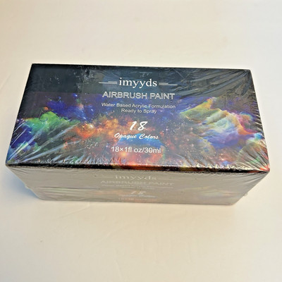 Airbrush Paint, 18 Opaque Color Set, Water Based Acrylic, Ready to Spray 1oz ea
