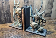 SPI San Pacific Int'l Under the Sea Ocean Life Shell Starfish Bronze Bookends 