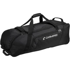 Large Black Sport Equipment Bag for Catchers Gear with Wheels and Bat Pocket