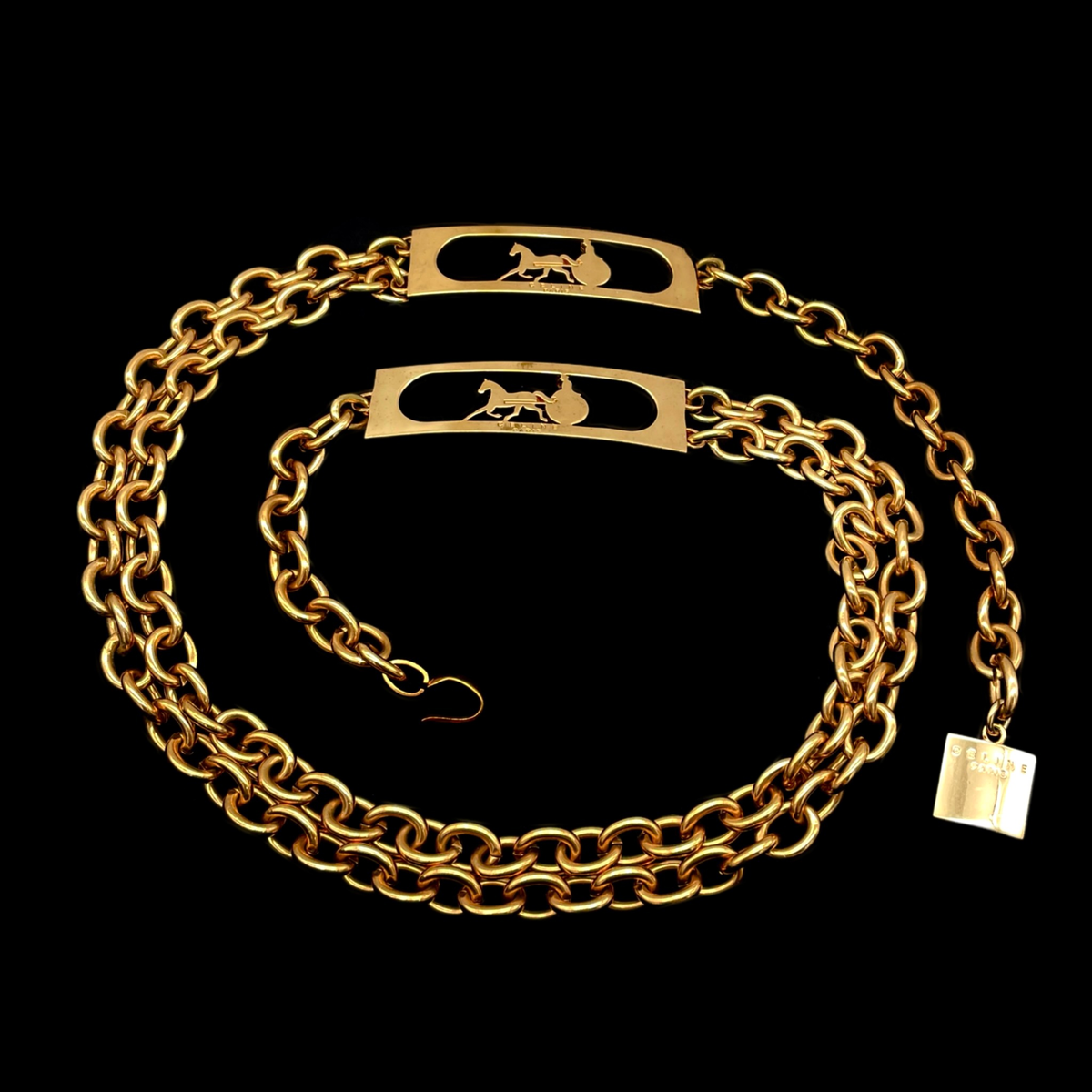 RAREAuth CELINE Horse Carriage Double Chain Belt Gold | eBay display picture 1