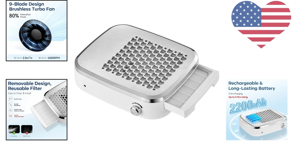 Colector de polvo de uñas profesional con filtro reutilizable y potencia de succión eficiente Foto 2 de 4