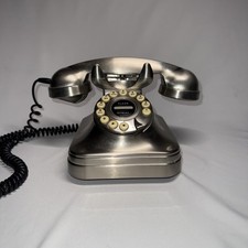 VTG Home Desk Telephone Grand Phone Brushed Metal Push Button WORKS 1990s