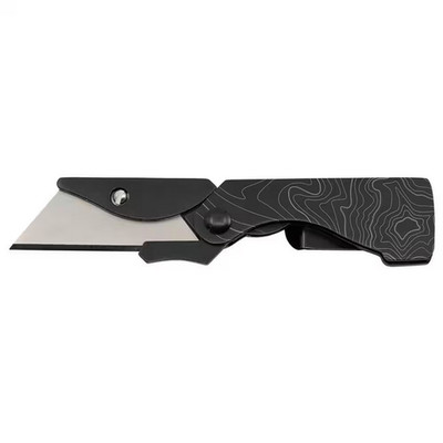 E.A.B. Compact Stainless Utility Knife   Black Topo Finish, Folding Blade