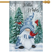 Heyfibro Hello Winter Gnome Garden Flag 28x40 Double Sided Burlap Cardinals S...