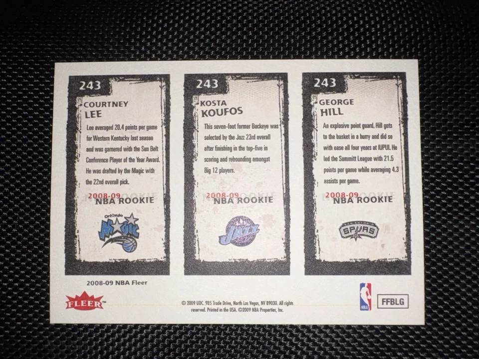 2008-09 Fleer - George Hill, Courtney Lee, Kosta Koufos #243 (RC) - Image 2 of 2