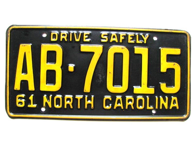 1961 NORTH CAROLINA NC LICENSE PLATE TAG, ORIGINAL, VINTAGE, NICE