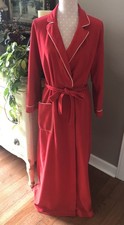 VTG Kayser Red Robe White Trim Belted Side Pockets Soft Fleece USA Women s Small