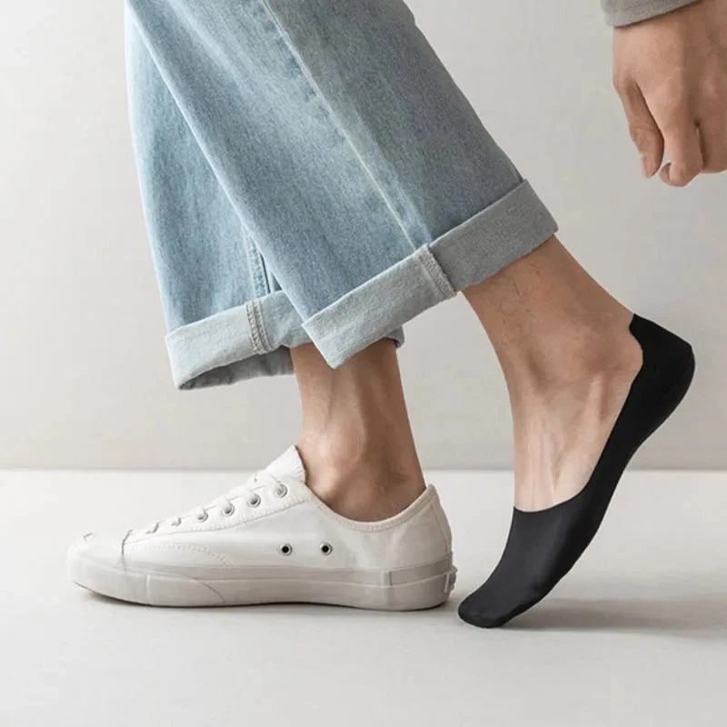 5 pares de calcetines de seda helada ultrafinos no show barco silicona antideslizantes hombres verano Foto 4 de 4